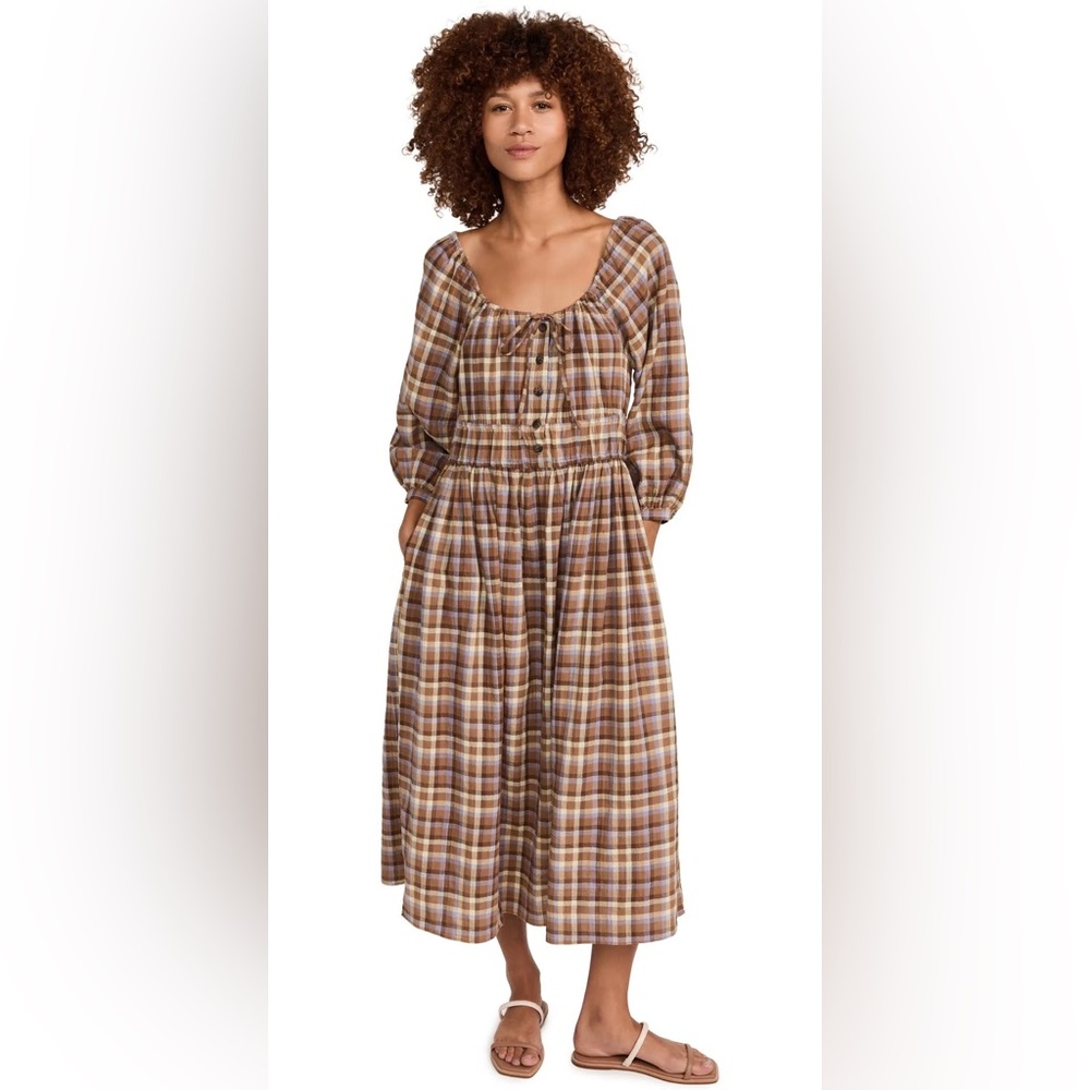 Madewell Gauze Sophia Midi Dress‎ with 3/4 Sleeves flannel plaid nh280